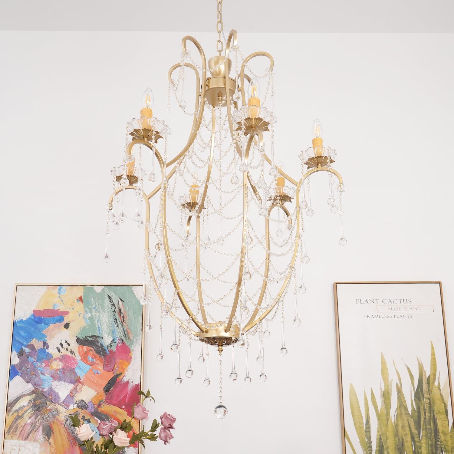 Lustra Chandelier Birdcage Glass Drops-Neutral Decor