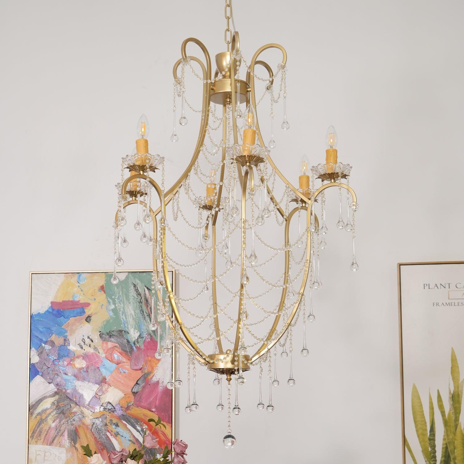 Lustra Chandelier Birdcage Glass Drops-Neutral Decor
