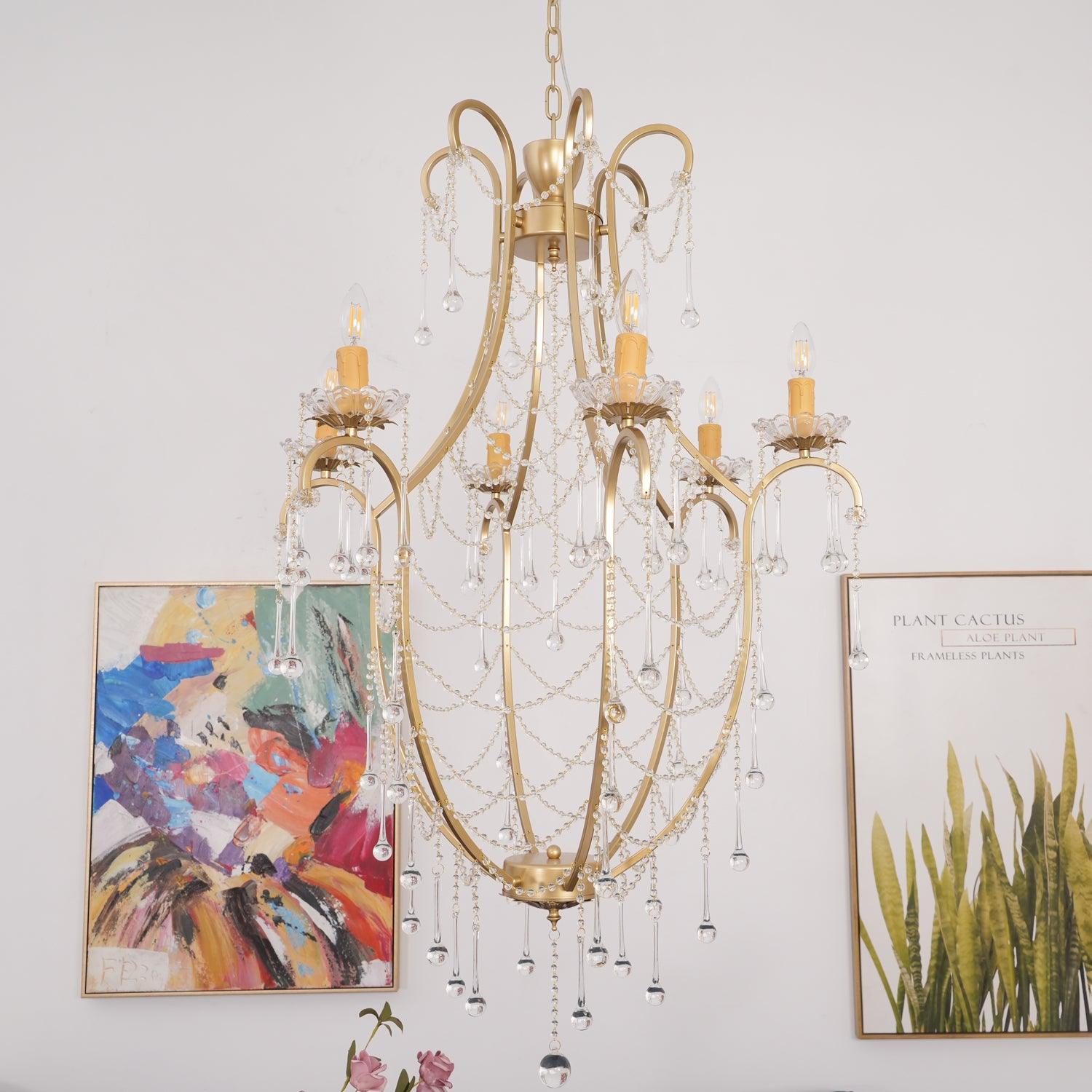 Lustra Chandelier Birdcage Glass Drops-Neutral Decor
