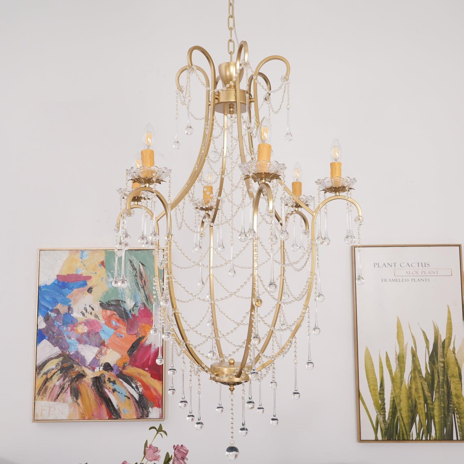 Lustra Chandelier Birdcage Glass Drops-Neutral Decor