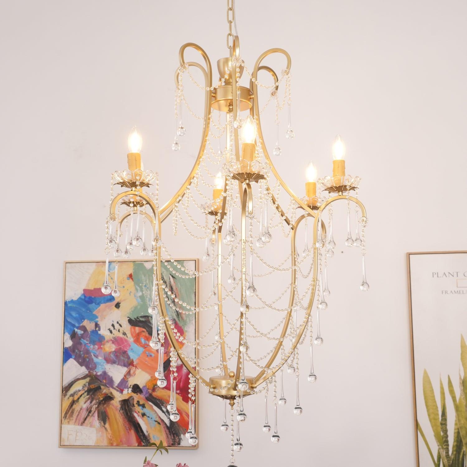 Lustra Chandelier Birdcage Glass Drops-Neutral Decor