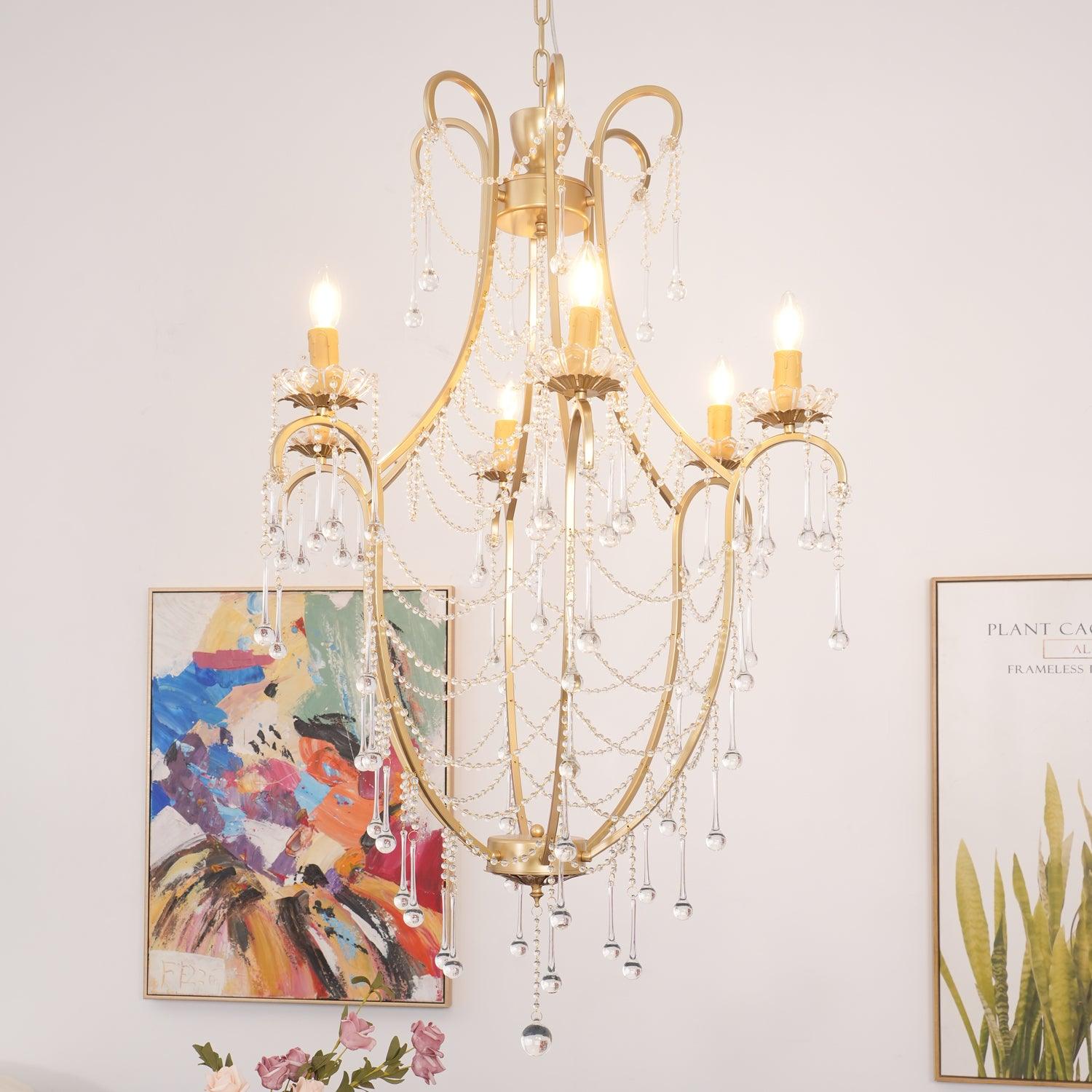 Lustra Chandelier Birdcage Glass Drops-Neutral Decor