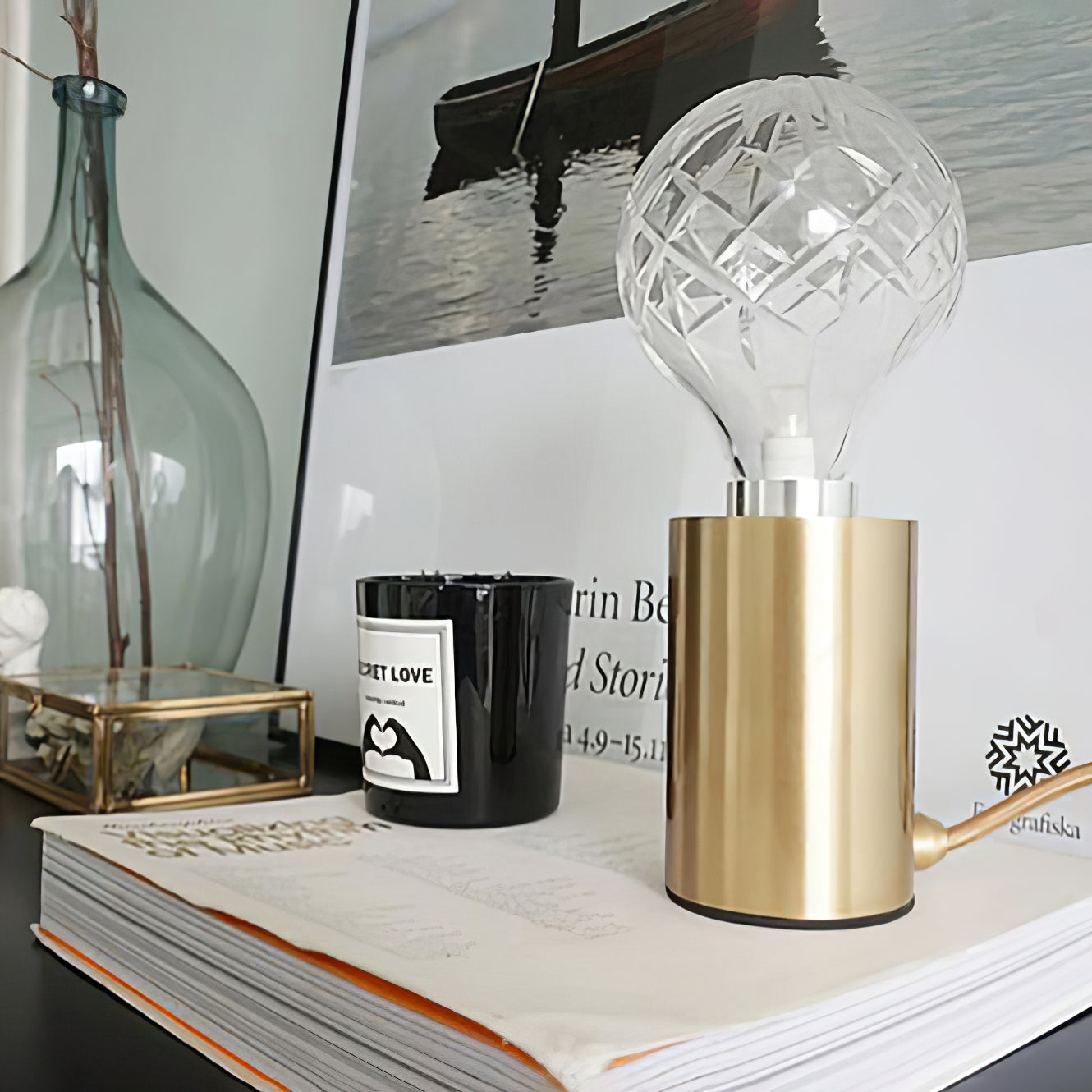 Lyrician Brass Glass Industrial Table Lamp-Neutral Decor