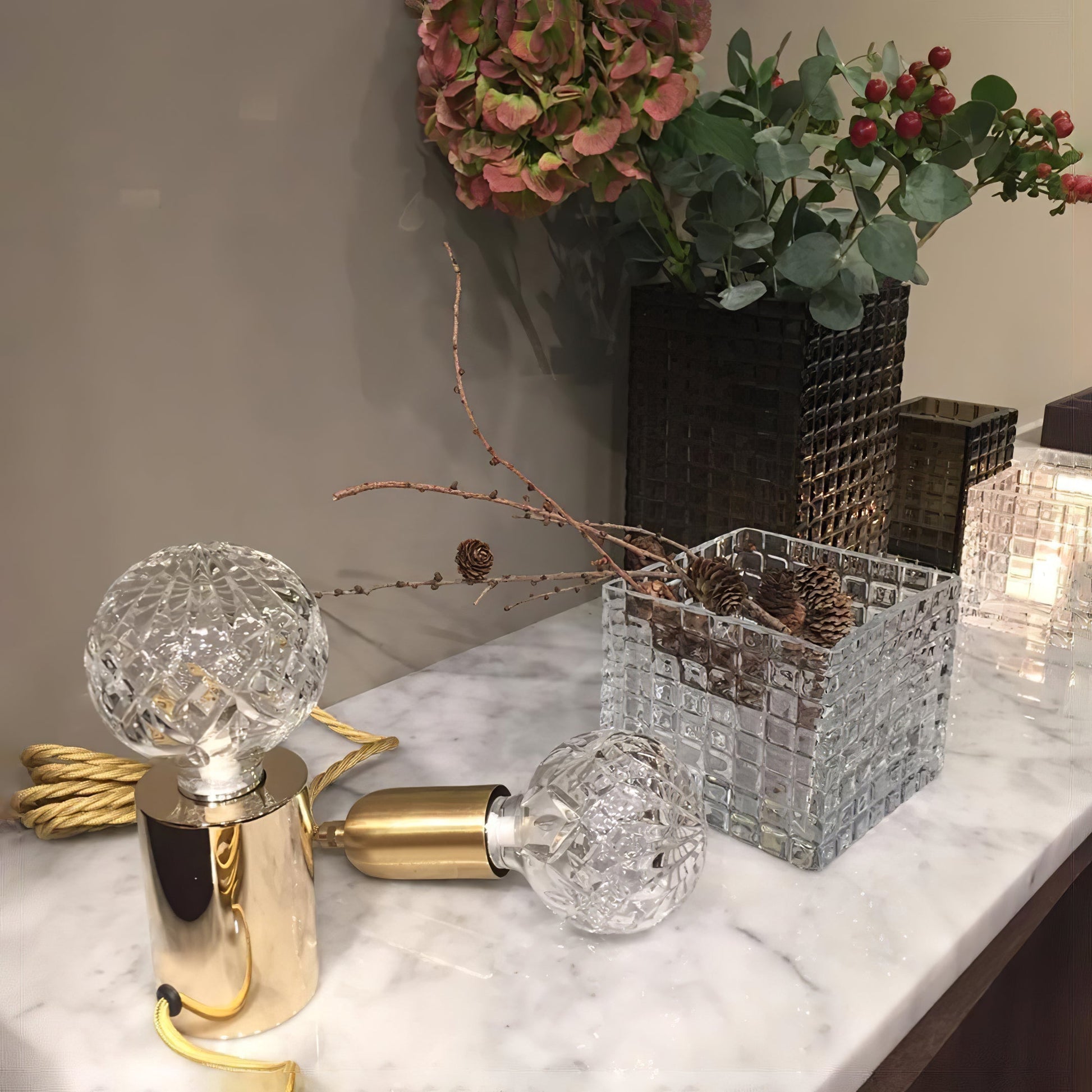 Lyrician Brass Glass Industrial Table Lamp-Neutral Decor