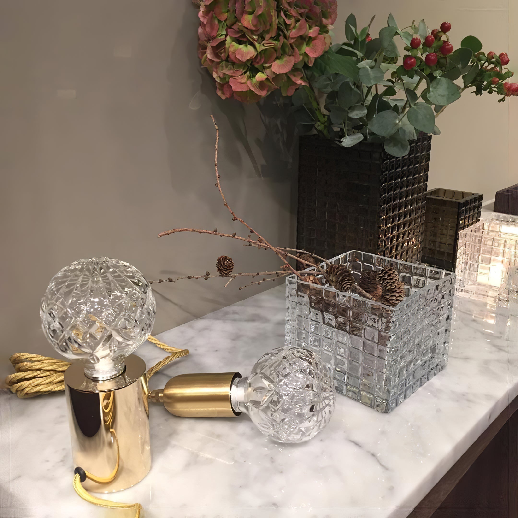 Lyrician Brass Glass Industrial Table Lamp-Neutral Decor