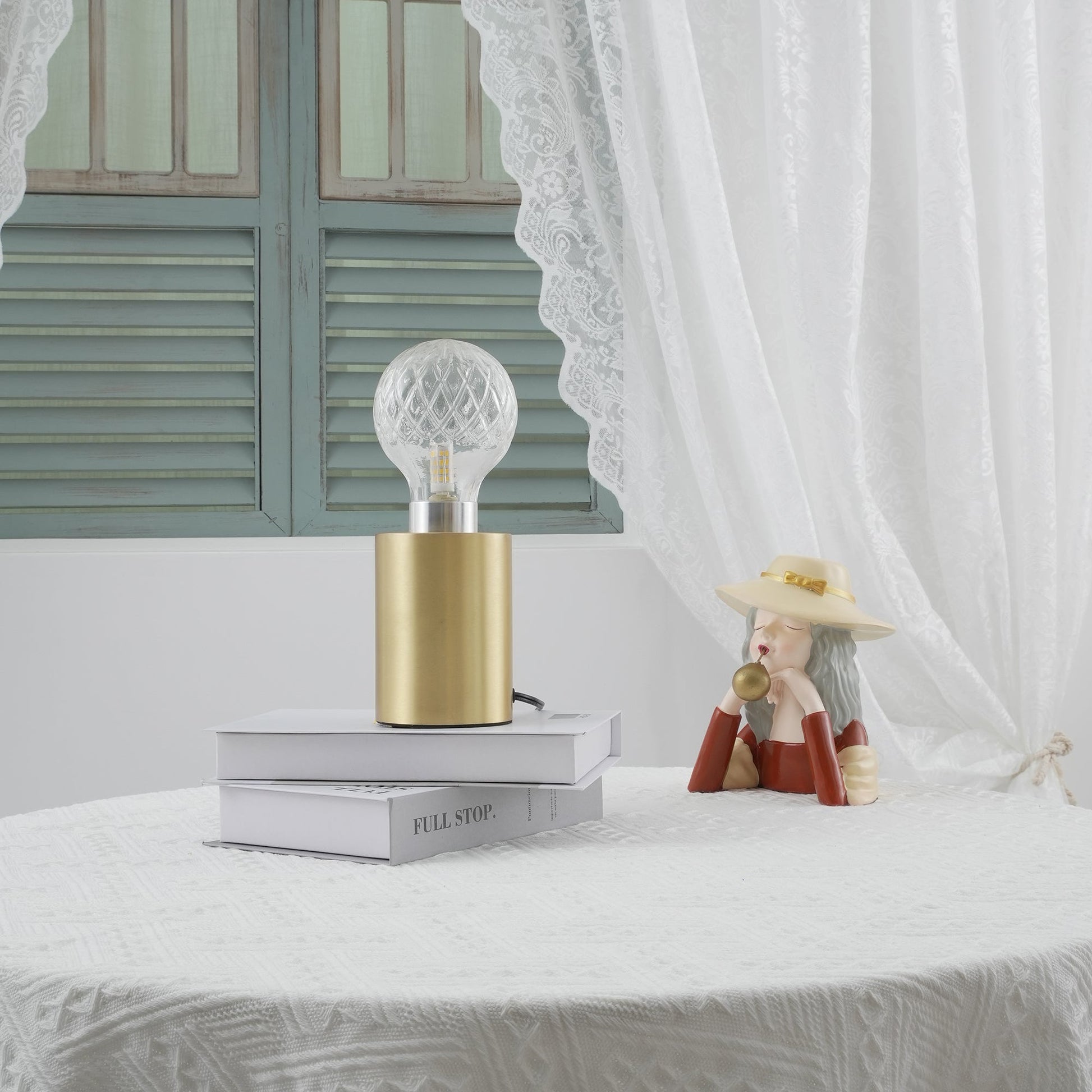 Lyrician Brass Glass Industrial Table Lamp-Neutral Decor