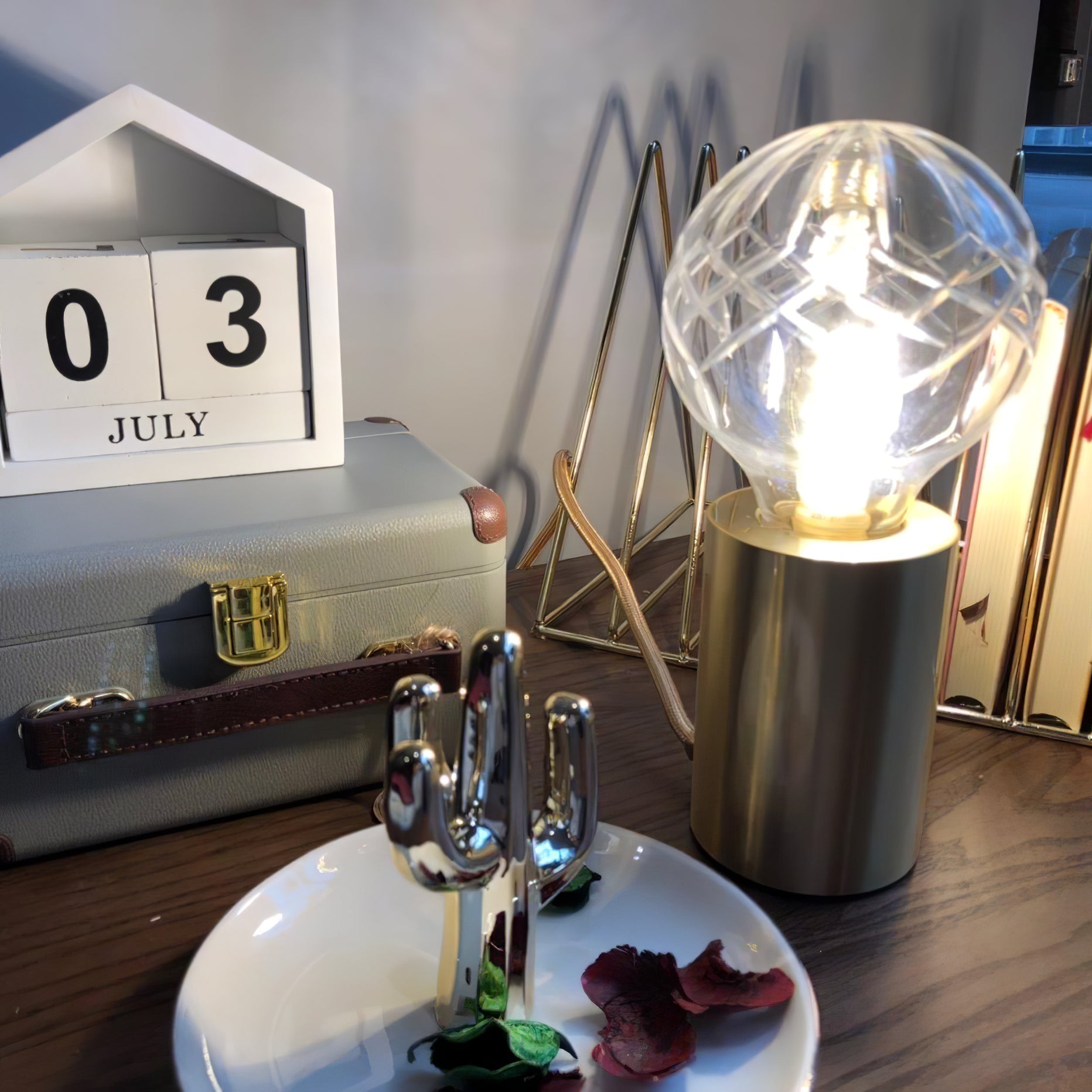 Lyrician Brass Glass Industrial Table Lamp-Neutral Decor
