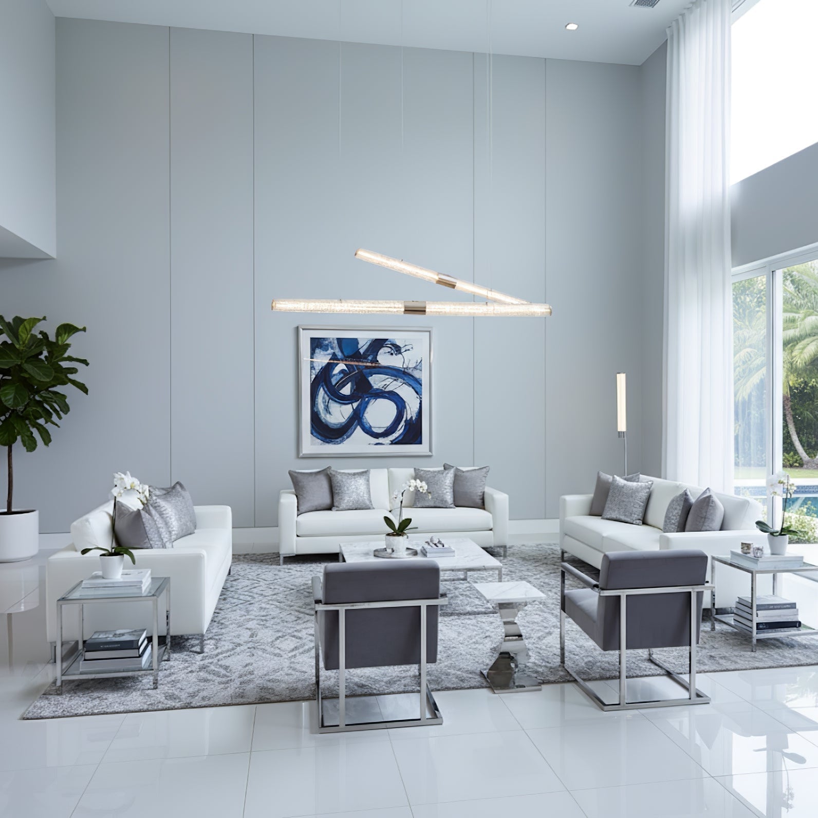 Crystal Stream Linear Pendant Lamp-Neutral Decor