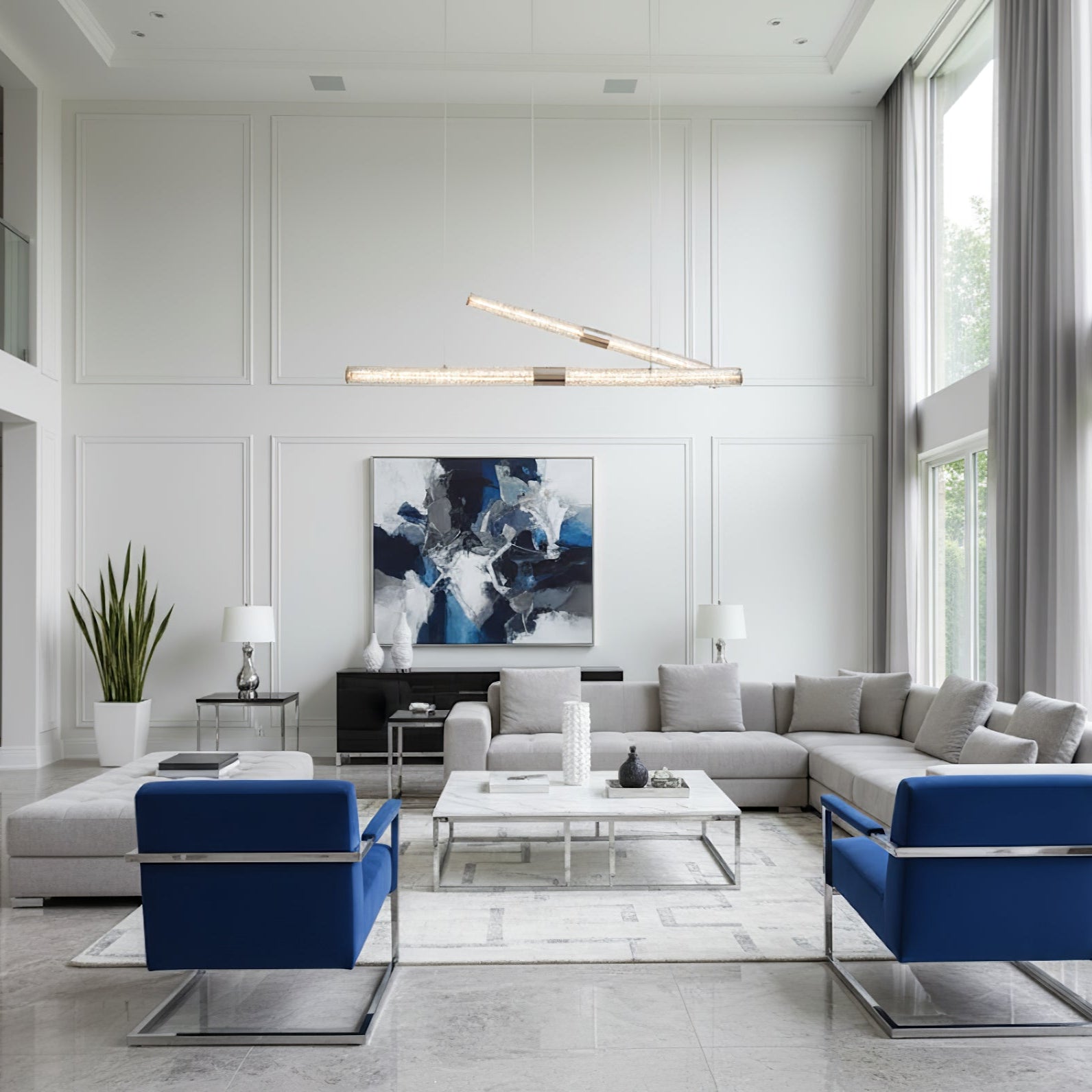 Crystal Stream Linear Pendant Lamp-Neutral Decor
