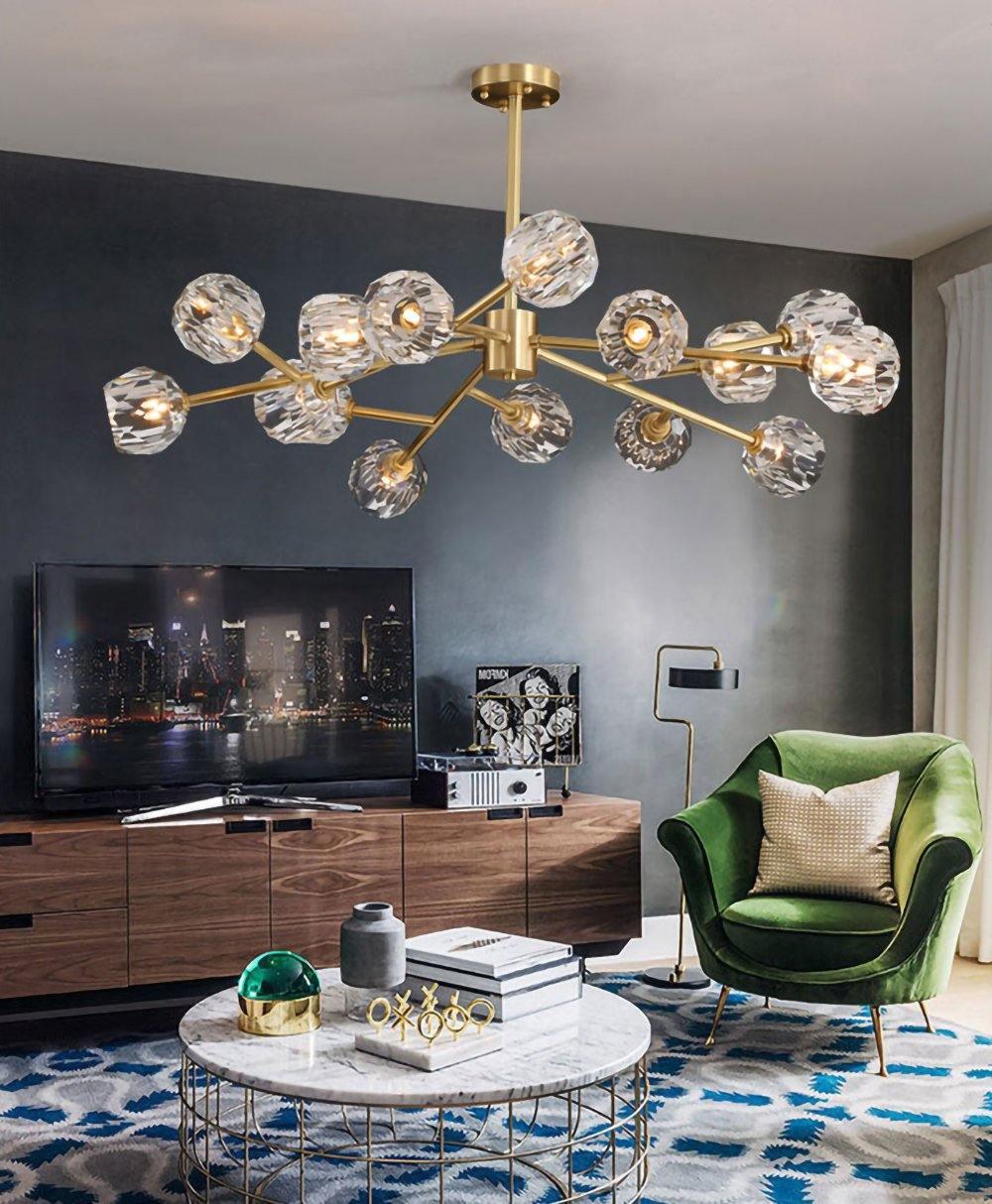 Thalyn Pendant Lamp Crystal Ball Brass Cluster-Neutral Decor