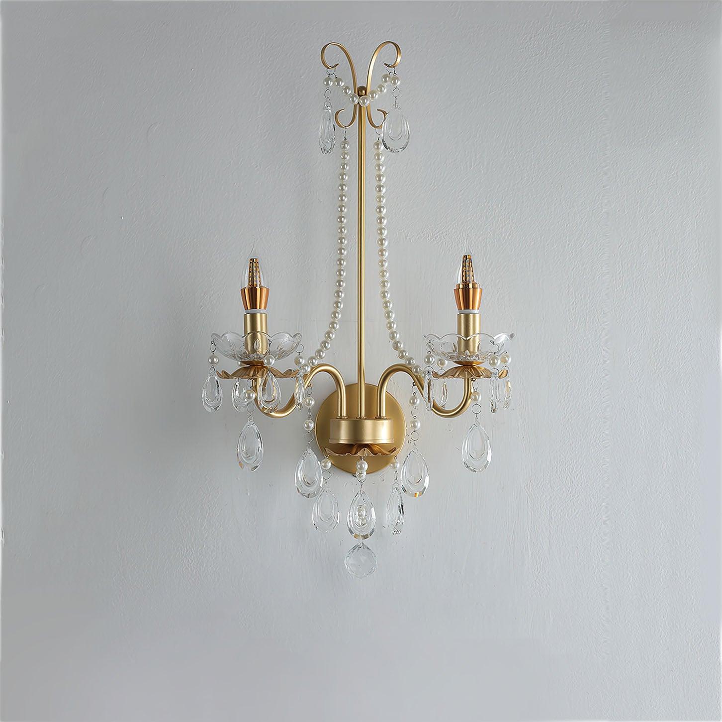 Nydoraris Elegance Pearl Chain Crystal Wall Lamp-Neutral Decor