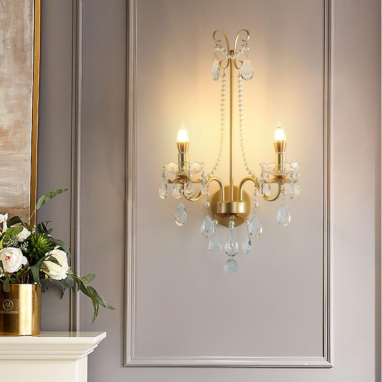 Nydoraris Elegance Pearl Chain Crystal Wall Lamp-Neutral Decor
