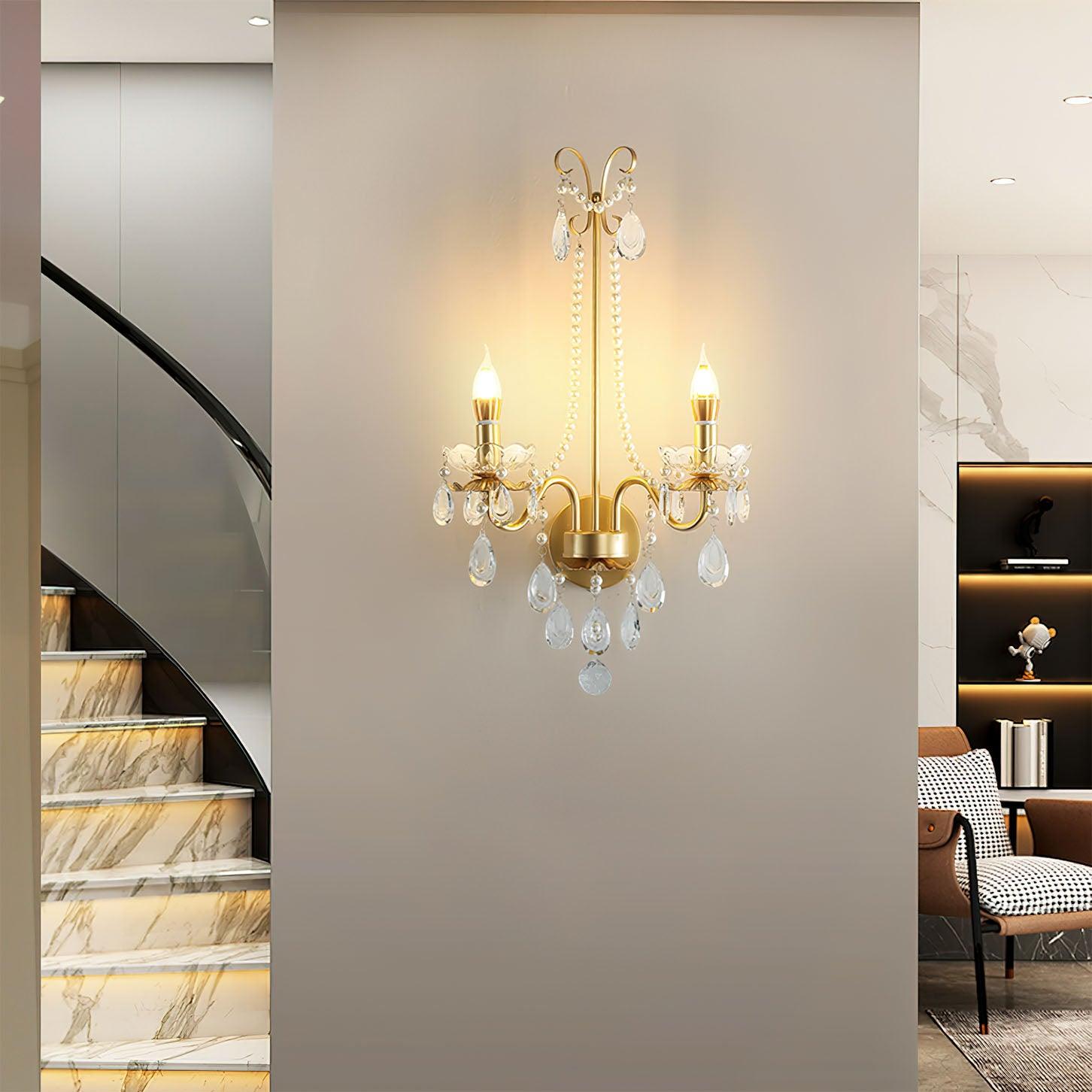 Nydoraris Elegance Pearl Chain Crystal Wall Lamp-Neutral Decor