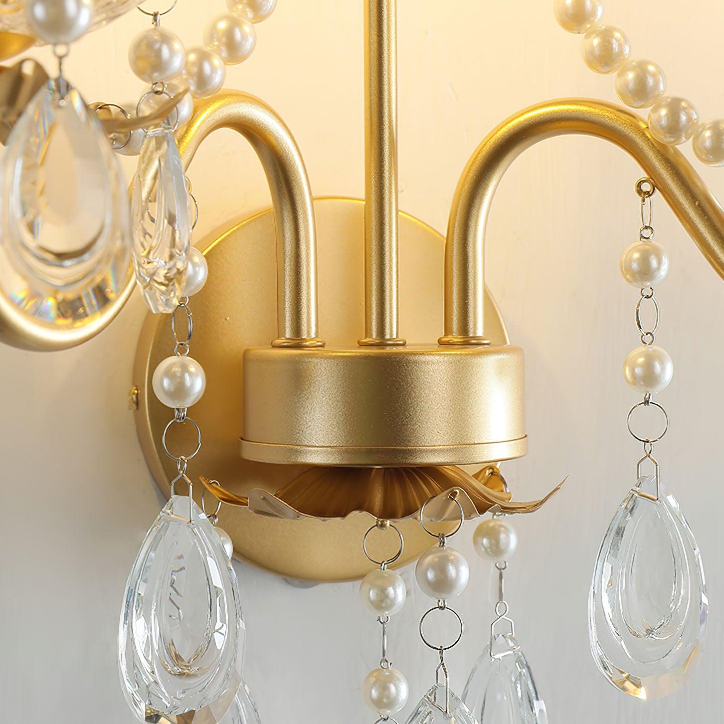 Nydoraris Elegance Pearl Chain Crystal Wall Lamp-Neutral Decor