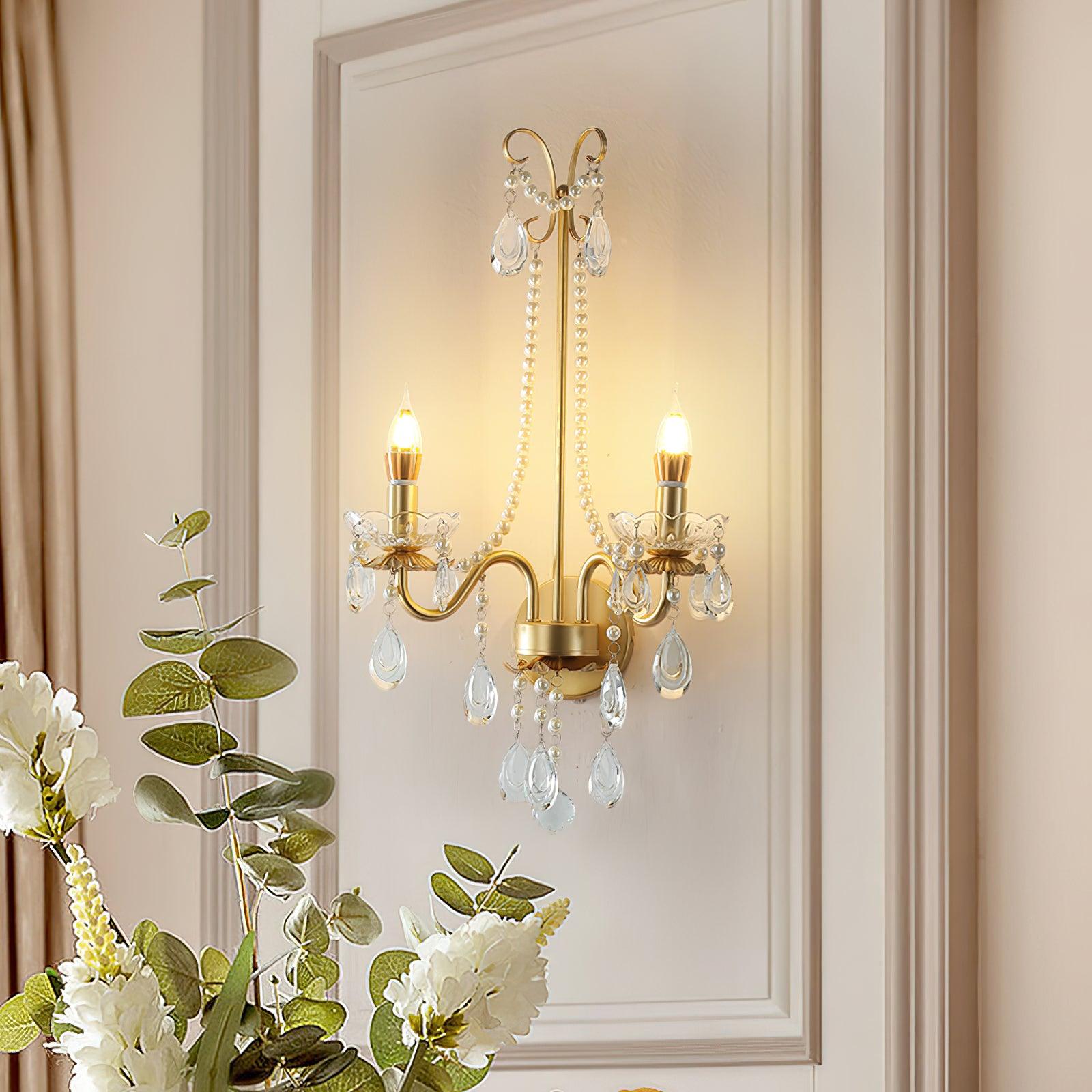 Nydoraris Elegance Pearl Chain Crystal Wall Lamp-Neutral Decor
