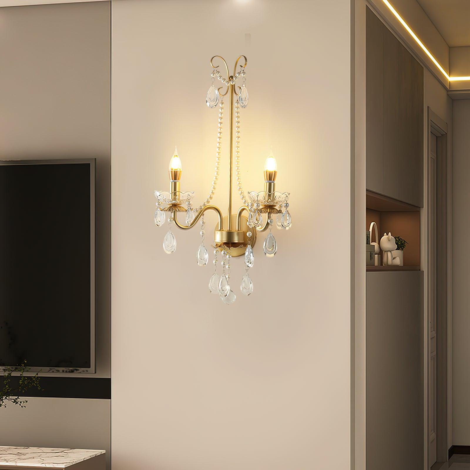 Nydoraris Elegance Pearl Chain Crystal Wall Lamp-Neutral Decor