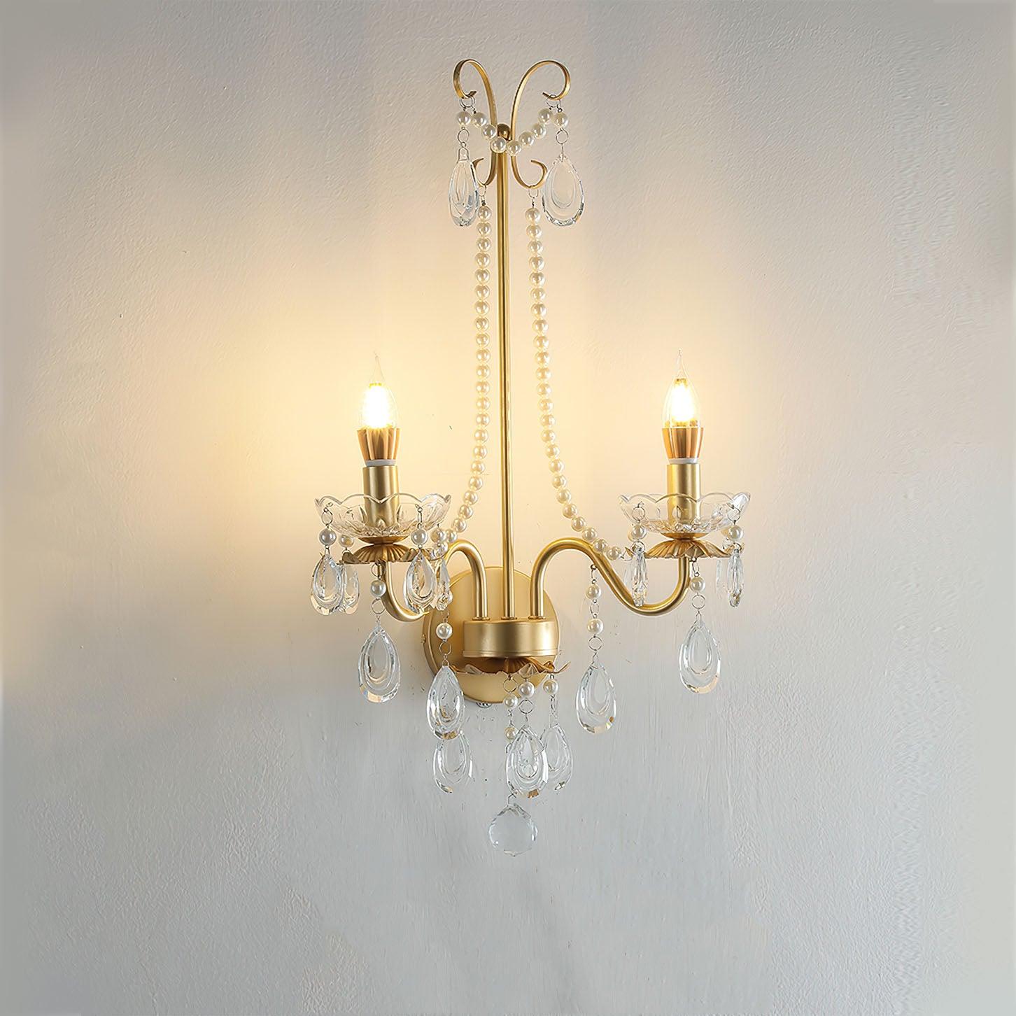 Nydoraris Elegance Pearl Chain Crystal Wall Lamp-Neutral Decor