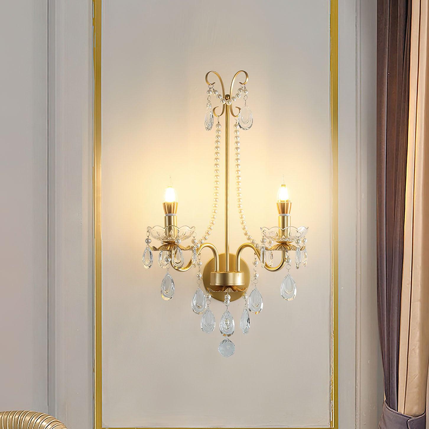 Nydoraris Elegance Pearl Chain Crystal Wall Lamp-Neutral Decor