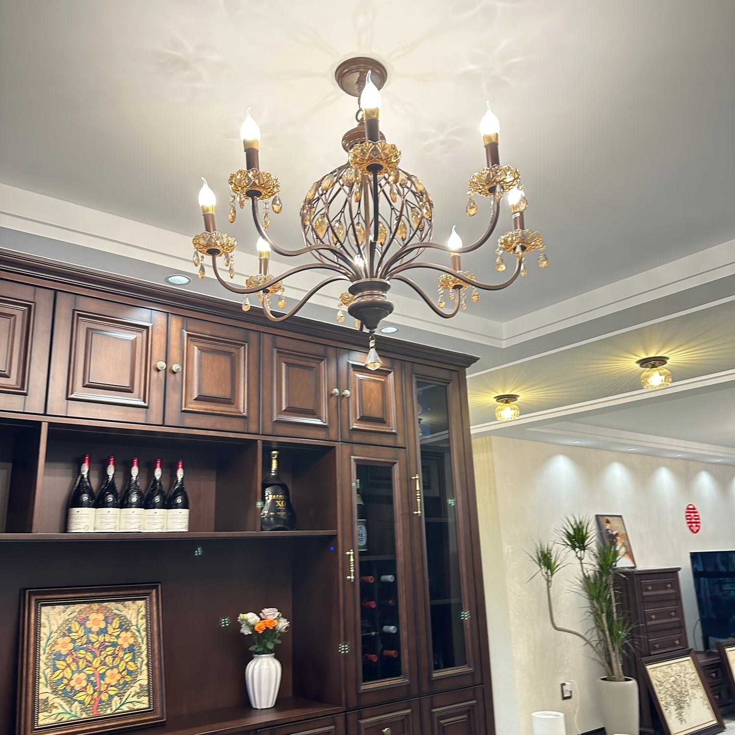 Enorel Vintage Bronze Crystal Chandelier-Neutral Decor
