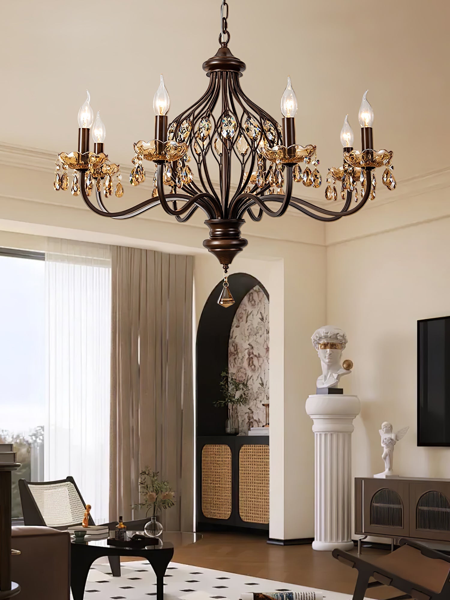 Enorel Vintage Bronze Crystal Chandelier-Neutral Decor