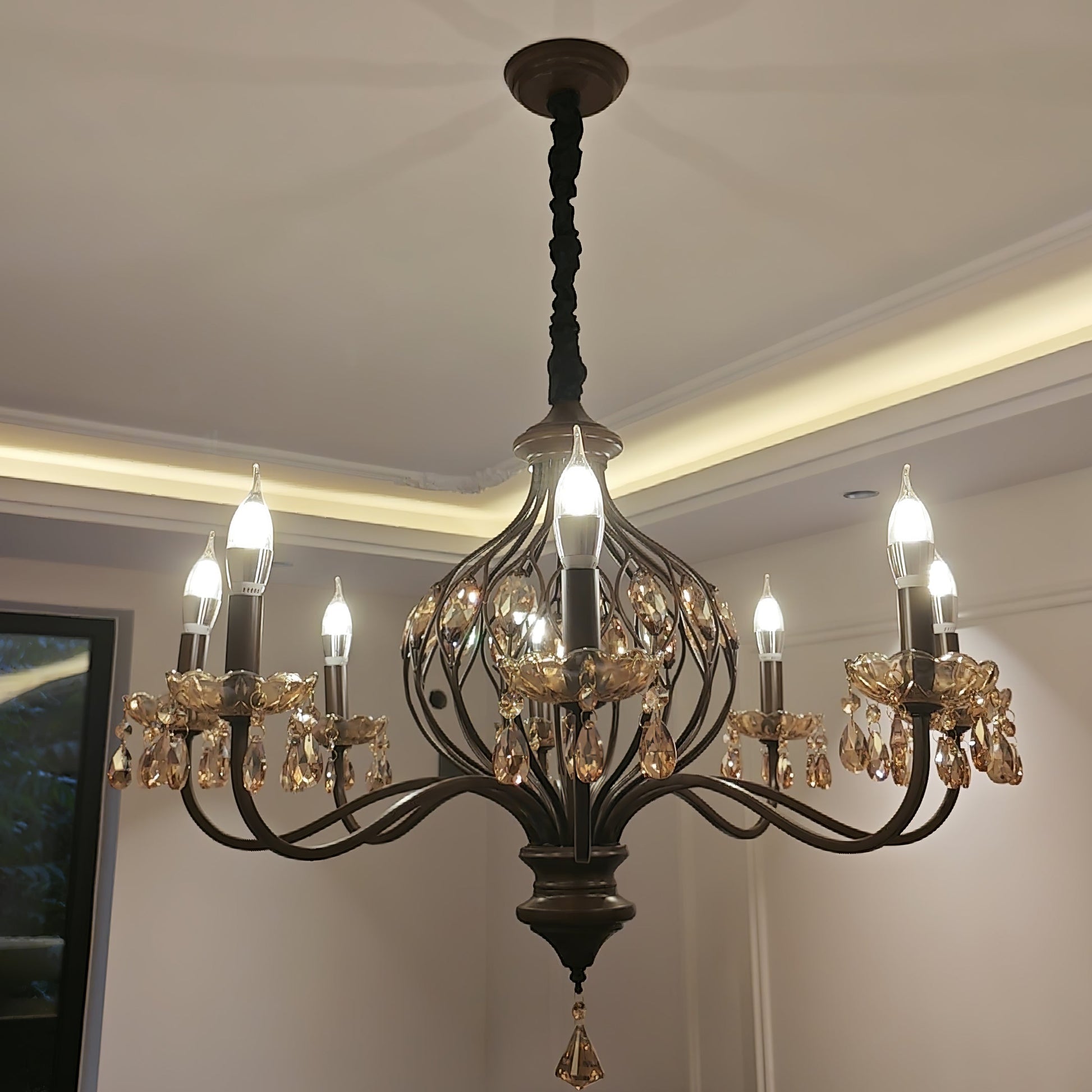 Enorel Vintage Bronze Crystal Chandelier-Neutral Decor