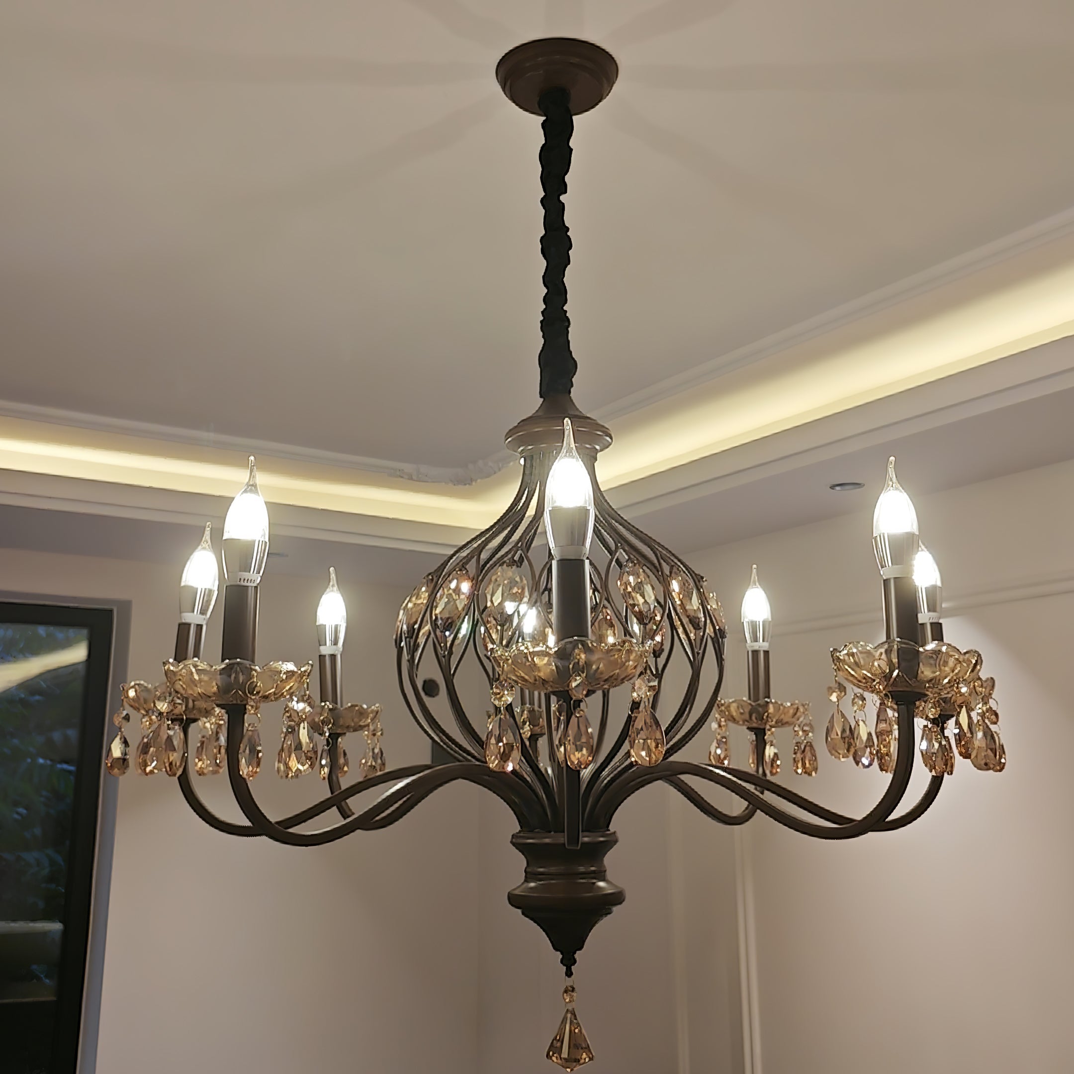 Enorel Vintage Bronze Crystal Chandelier-Neutral Decor