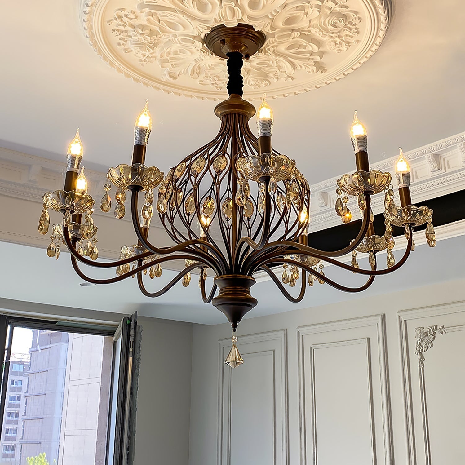 Enorel Vintage Bronze Crystal Chandelier-Neutral Decor
