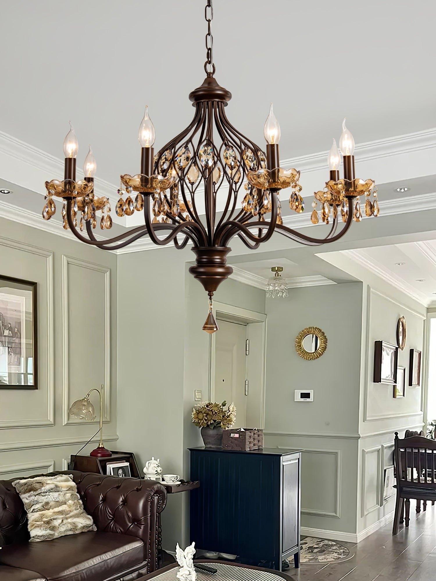 Enorel Vintage Bronze Crystal Chandelier-Neutral Decor