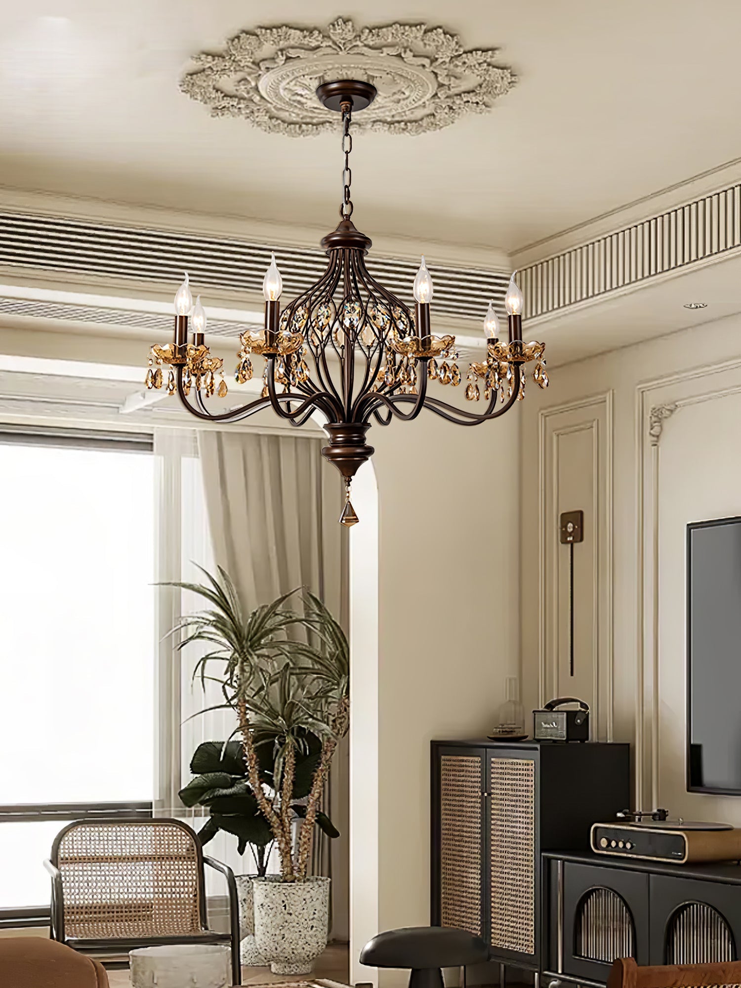 Enorel Vintage Bronze Crystal Chandelier-Neutral Decor
