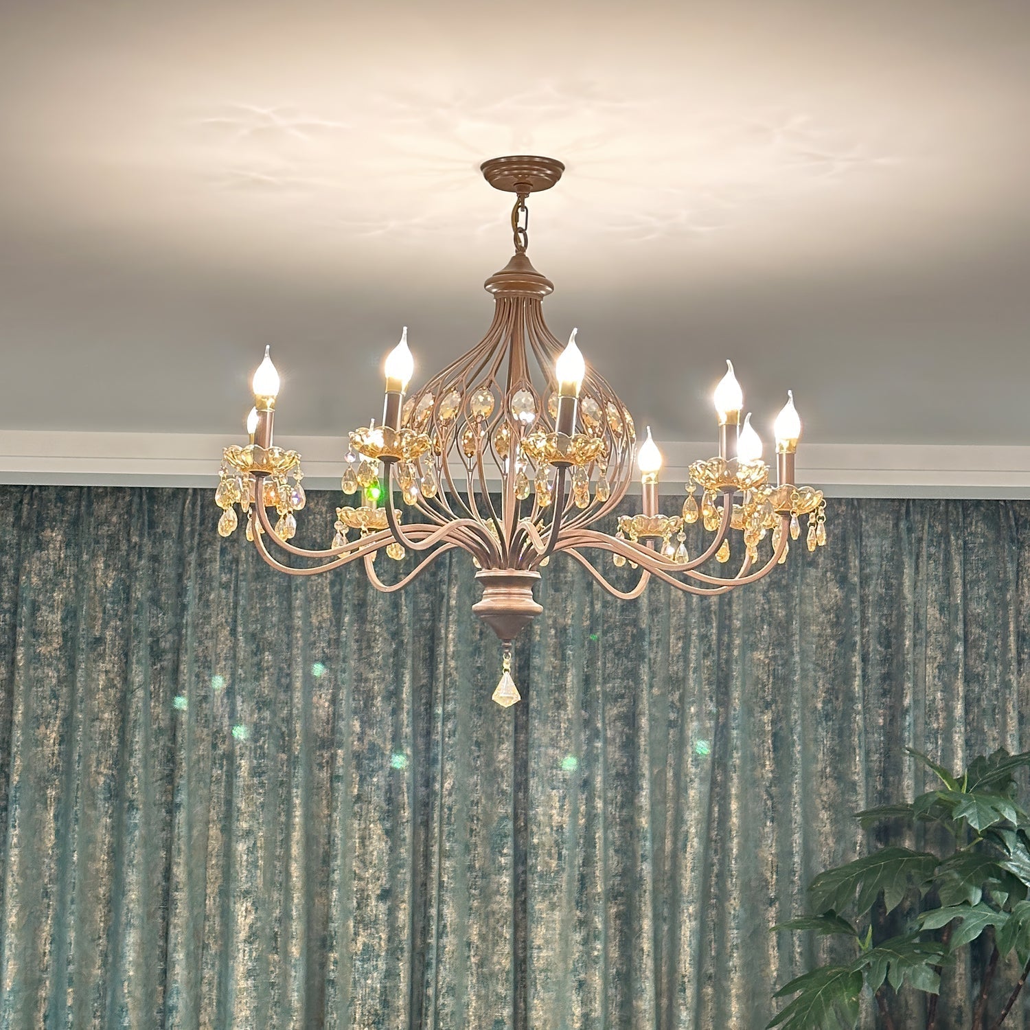 Enorel Vintage Bronze Crystal Chandelier-Neutral Decor