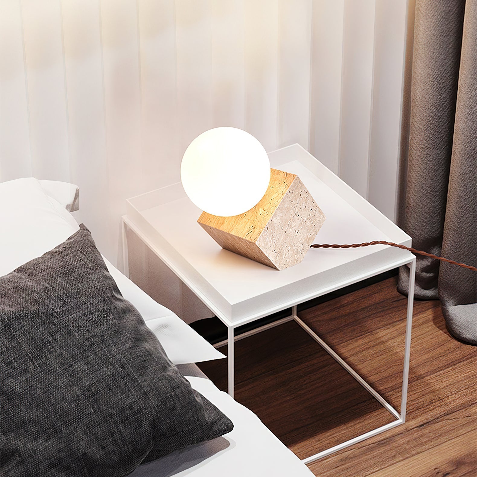 Rolt Geometric Travertine Table Lamp-Neutral Decor