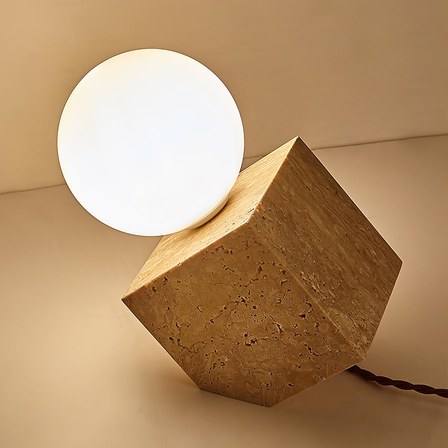 Rolt Geometric Travertine Table Lamp-Neutral Decor
