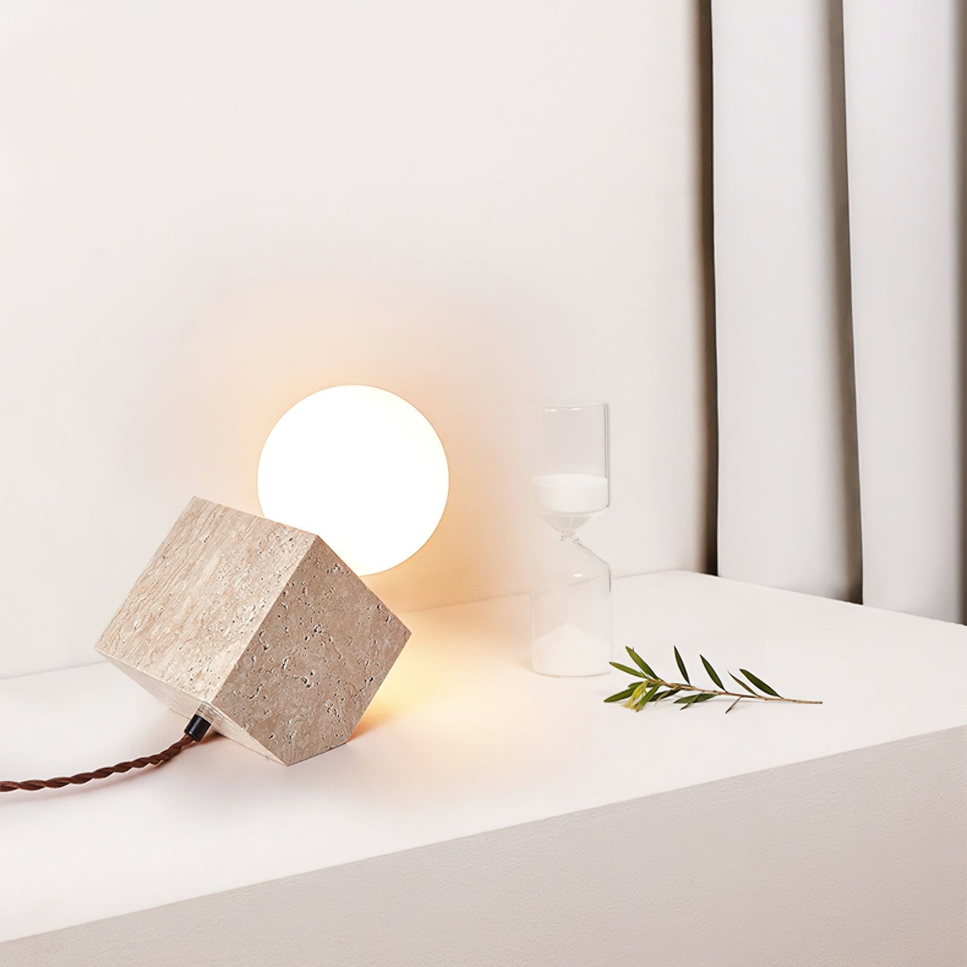 Rolt Geometric Travertine Table Lamp-Neutral Decor