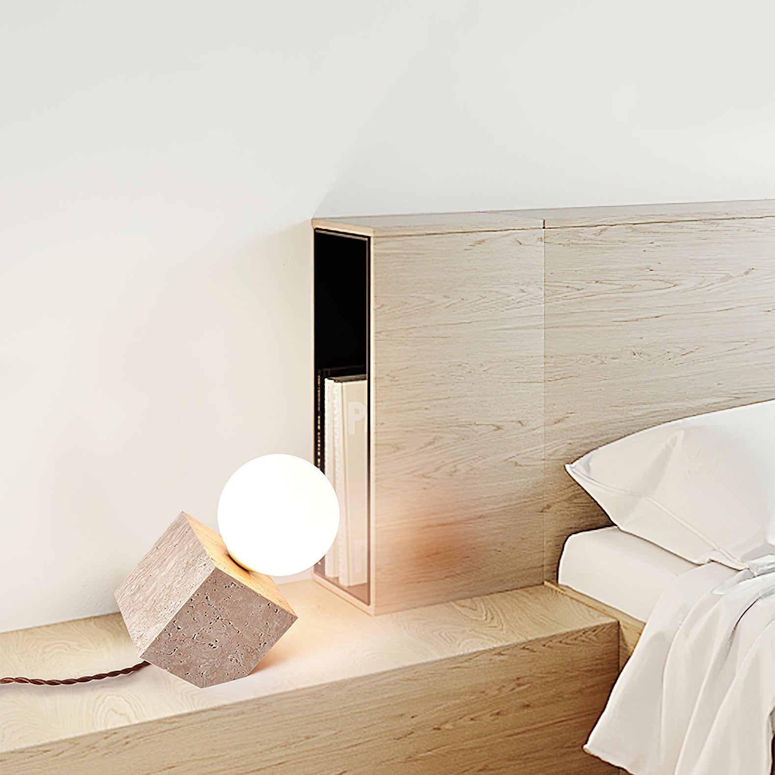 Rolt Geometric Travertine Table Lamp-Neutral Decor