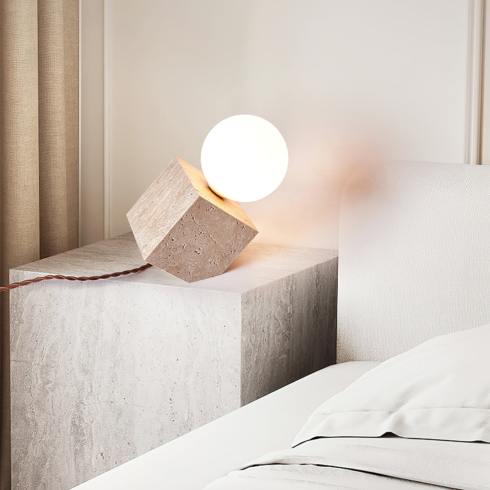 Rolt Geometric Travertine Table Lamp-Neutral Decor