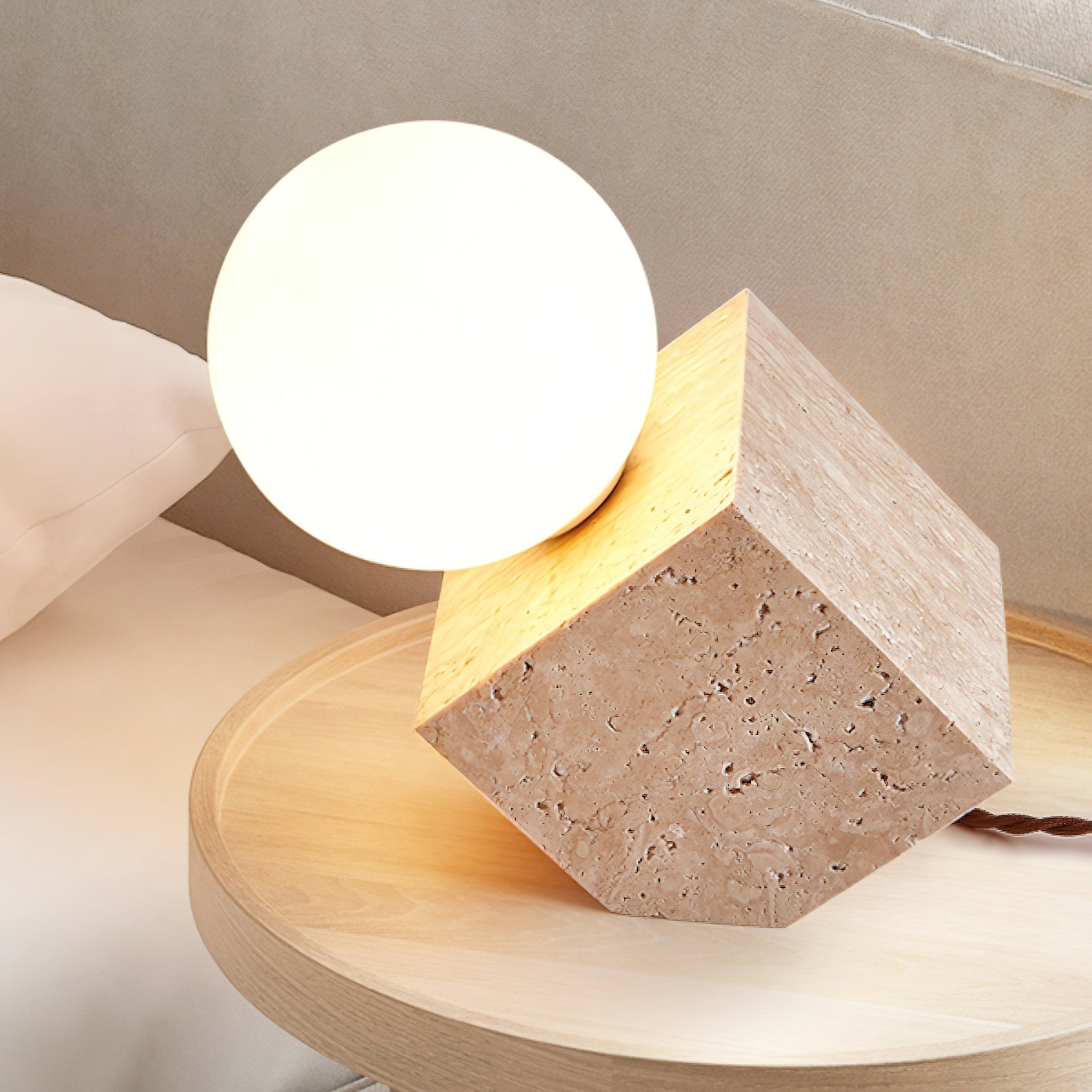 Rolt Geometric Travertine Table Lamp-Neutral Decor