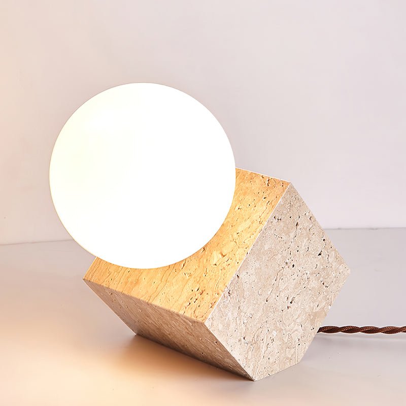 Rolt Geometric Travertine Table Lamp-Neutral Decor