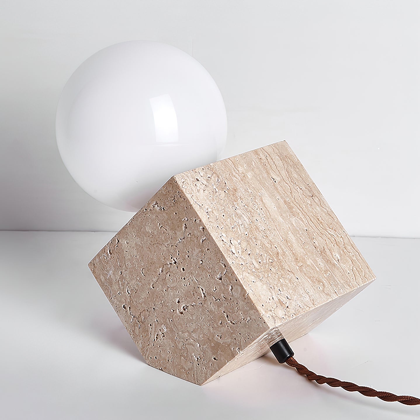 Rolt Geometric Travertine Table Lamp-Neutral Decor