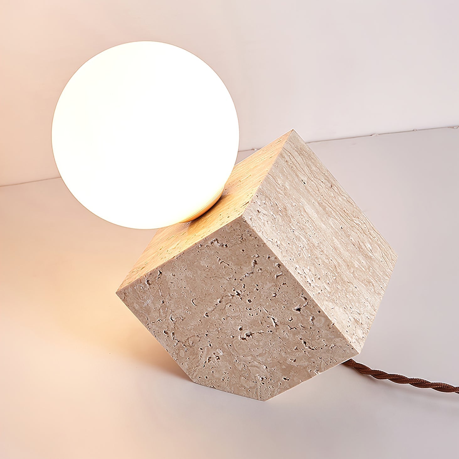 Rolt Geometric Travertine Table Lamp-Neutral Decor