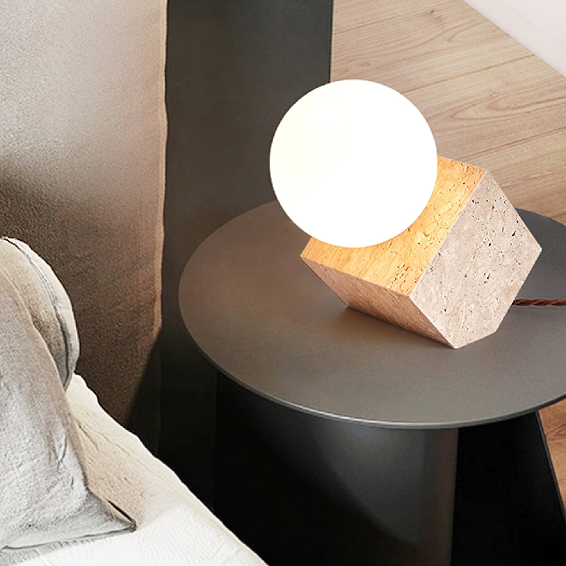 Rolt Geometric Travertine Table Lamp-Neutral Decor