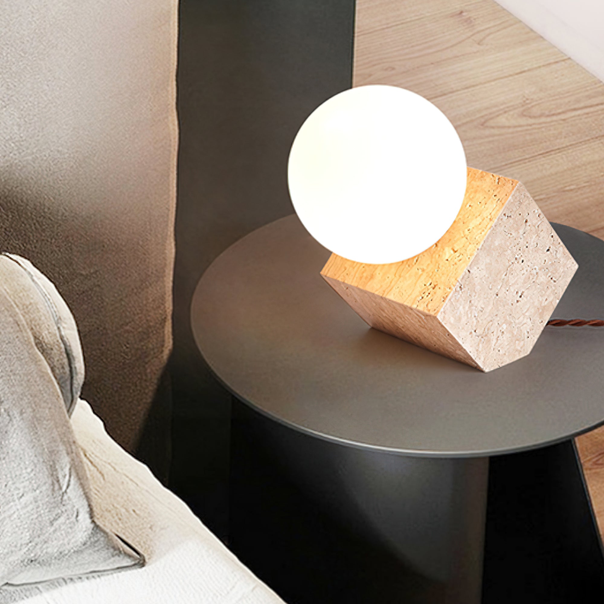 Rolt Geometric Travertine Table Lamp-Neutral Decor