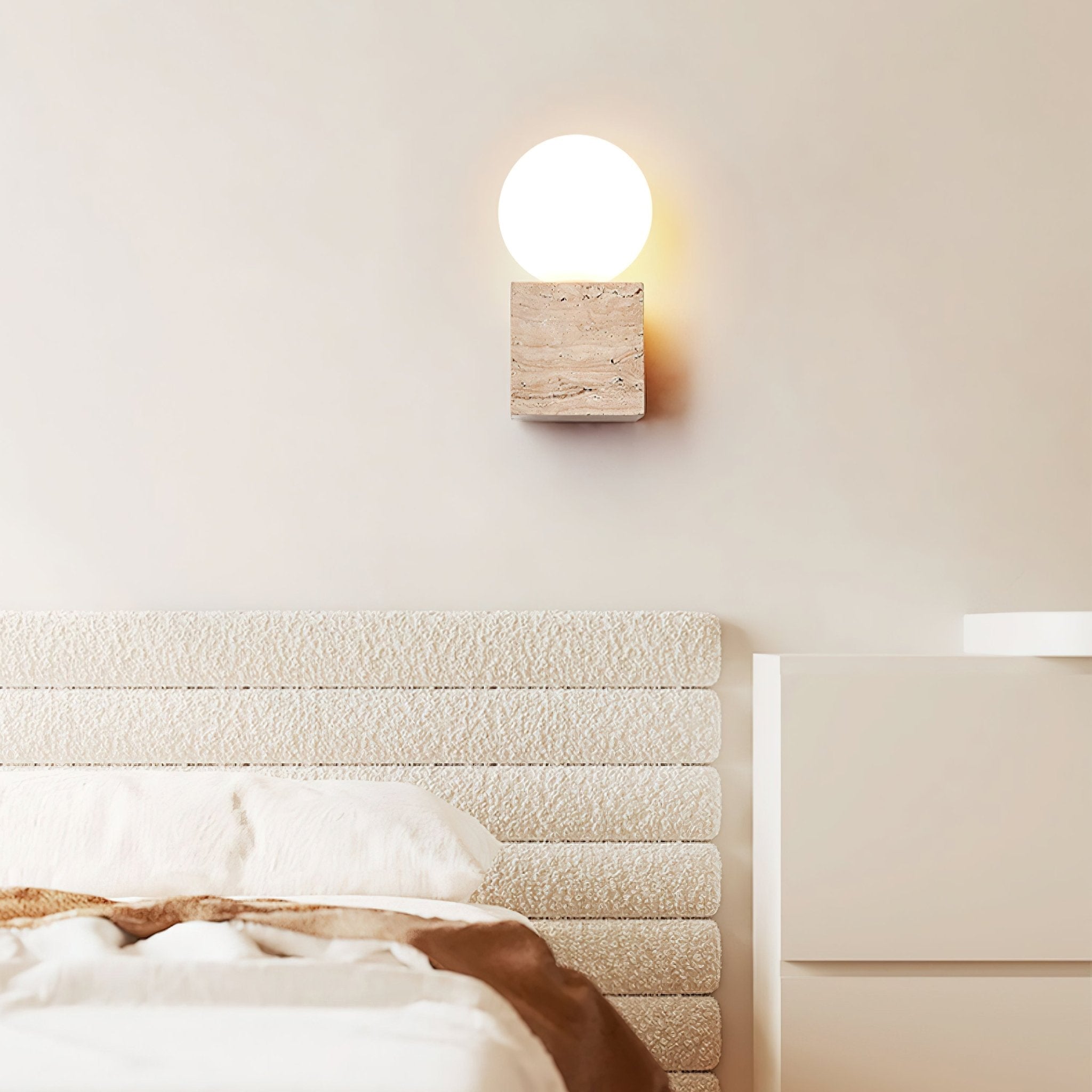 Eurlaean Cube-Base Travertine Wall Light-Neutral Decor