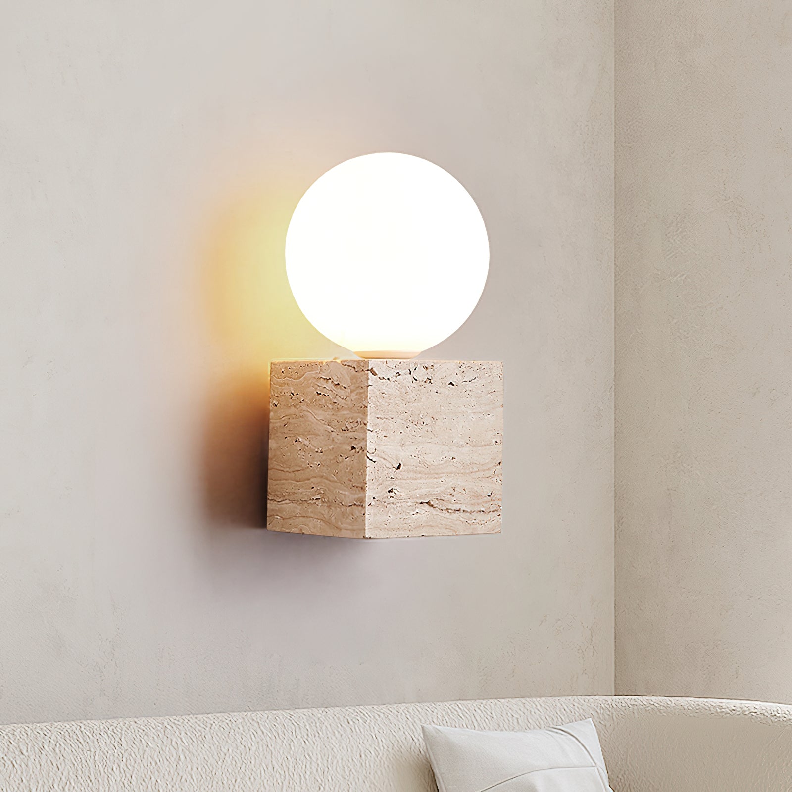 Eurlaean Cube-Base Travertine Wall Light-Neutral Decor