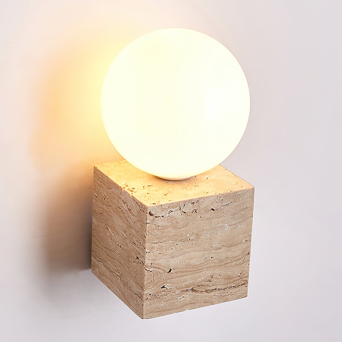 Eurlaean Cube-Base Travertine Wall Light-Neutral Decor