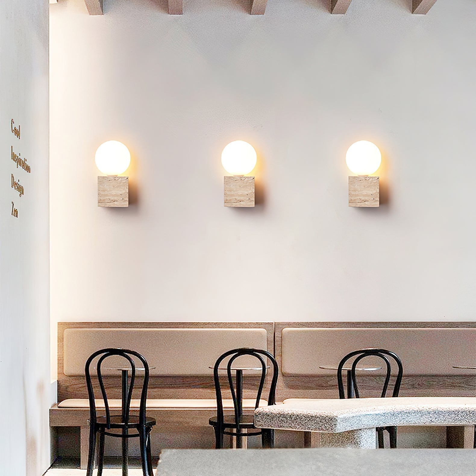 Eurlaean Cube-Base Travertine Wall Light-Neutral Decor