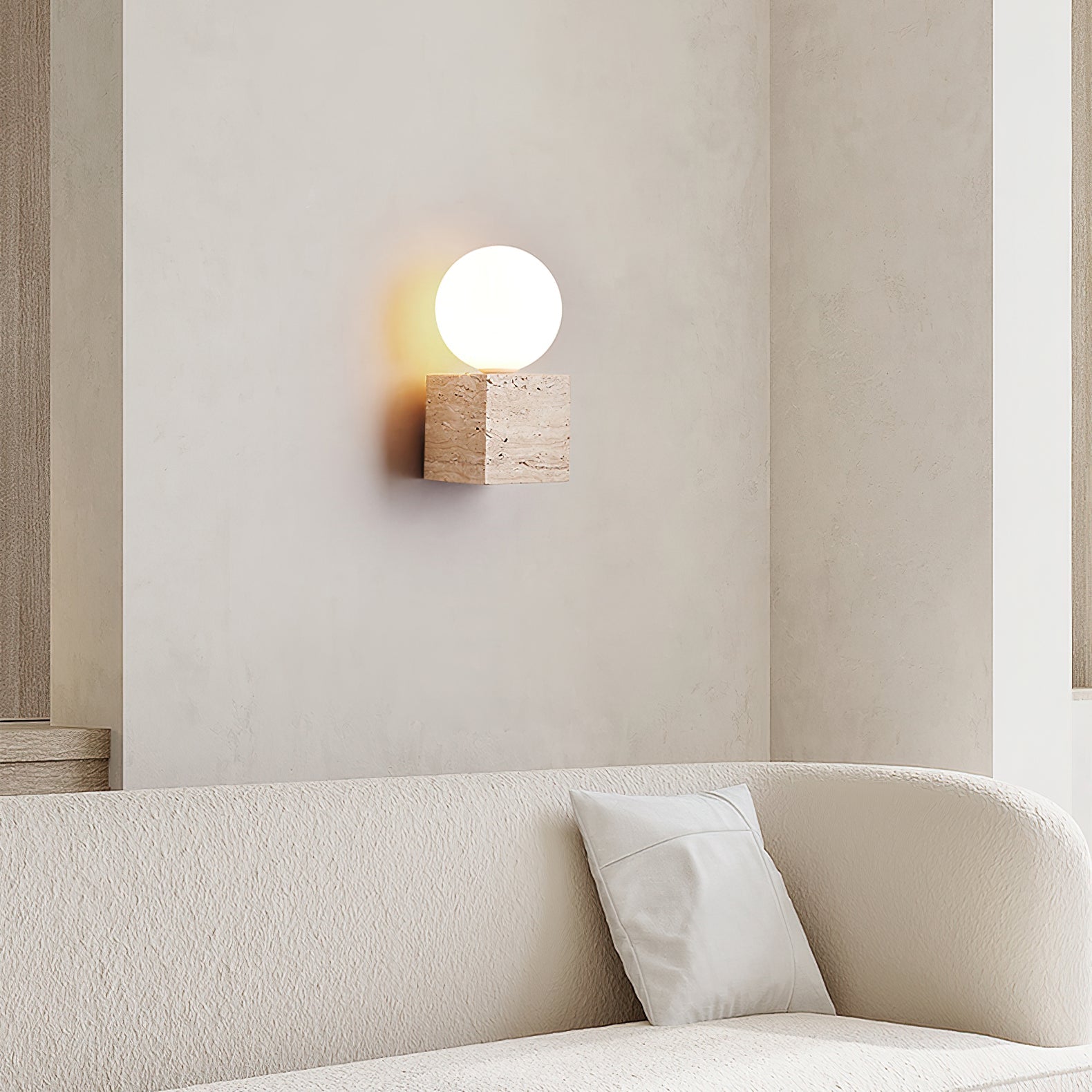 Eurlaean Cube-Base Travertine Wall Light-Neutral Decor