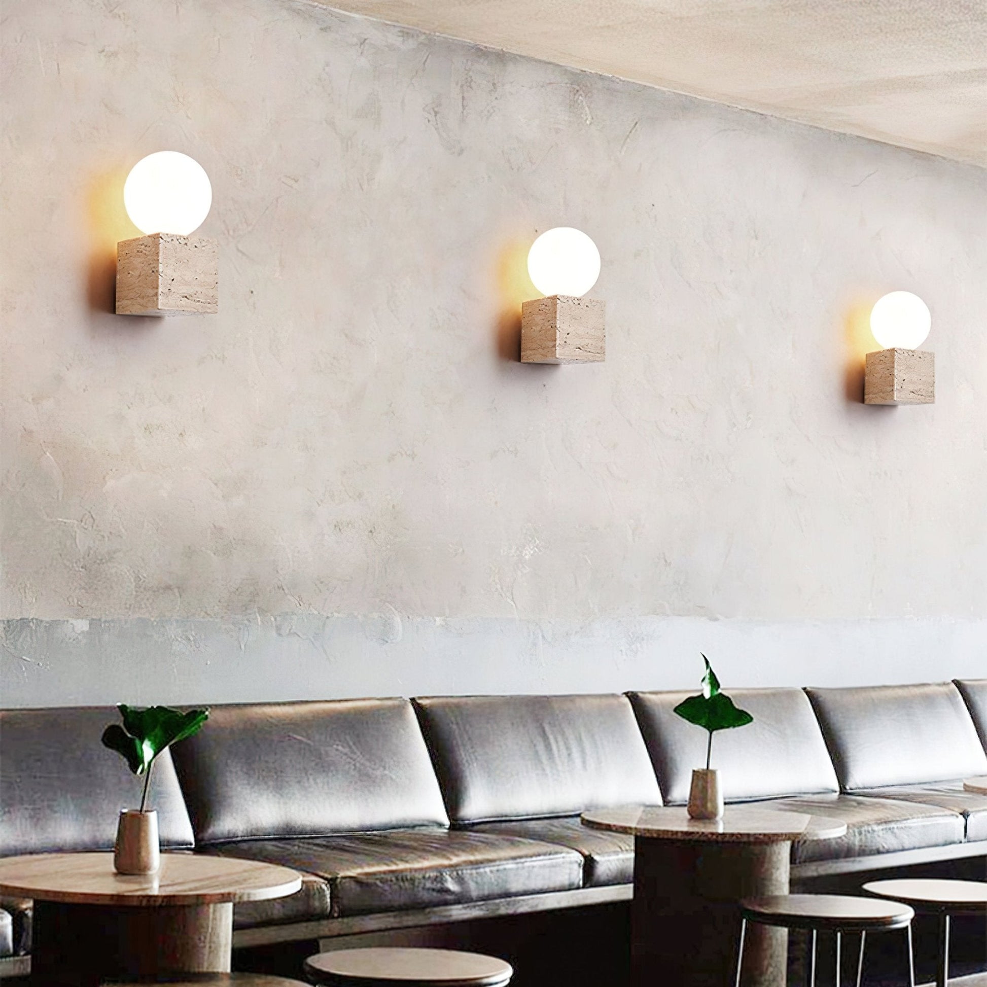 Eurlaean Cube-Base Travertine Wall Light-Neutral Decor