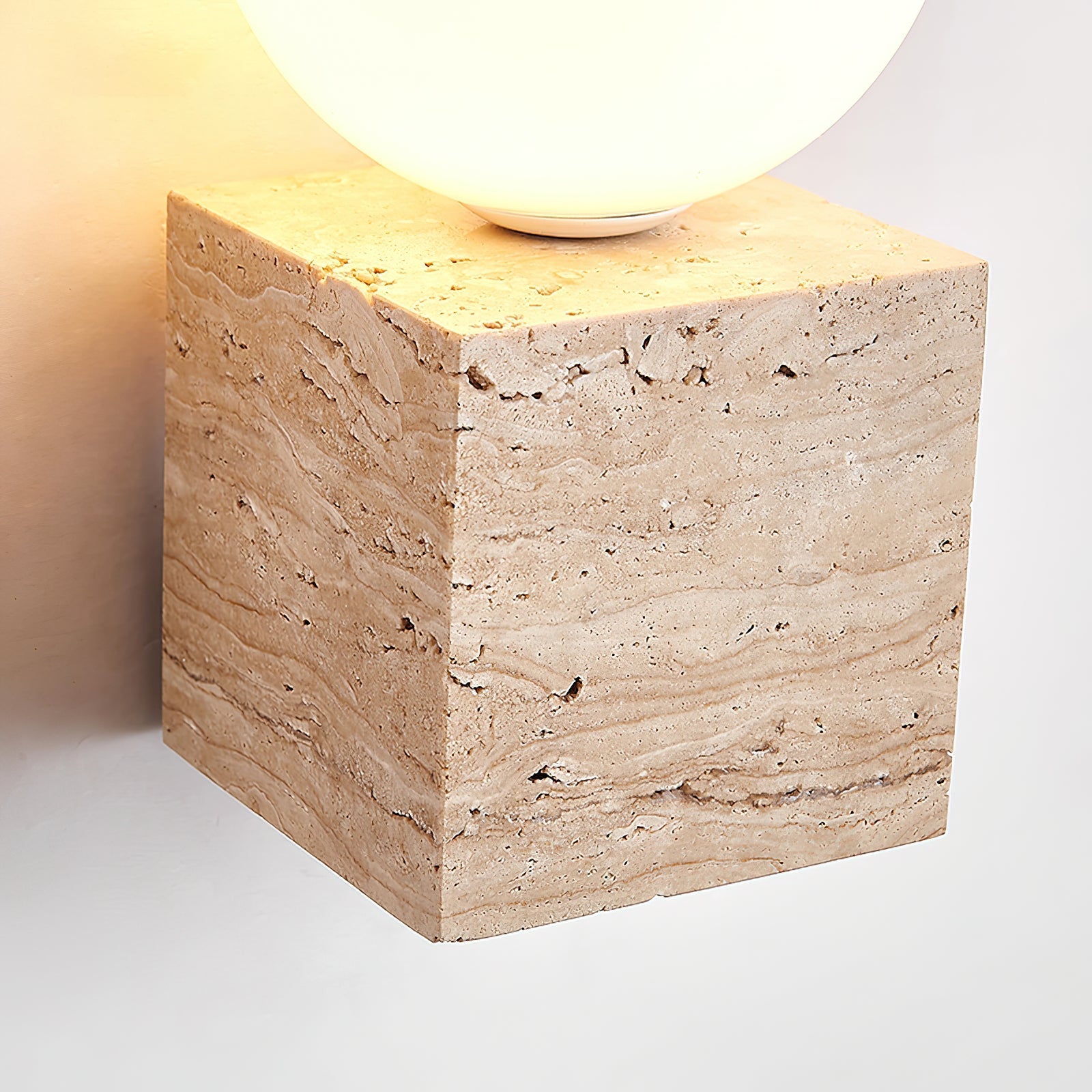 Eurlaean Cube-Base Travertine Wall Light-Neutral Decor
