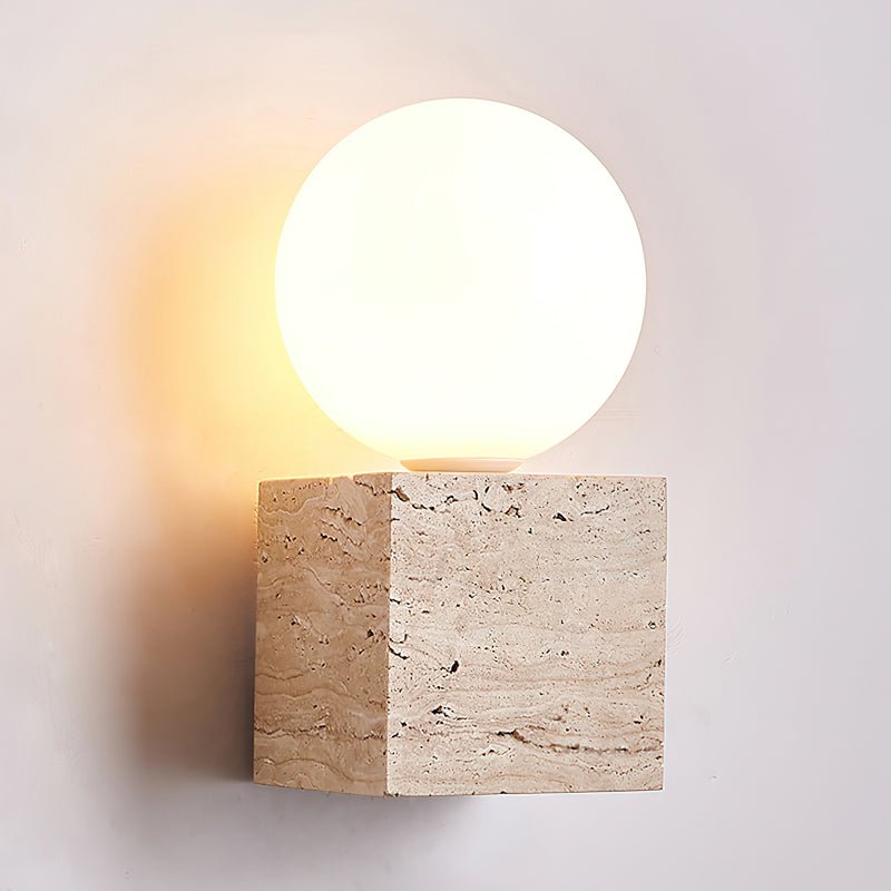 Eurlaean Cube-Base Travertine Wall Light-Neutral Decor