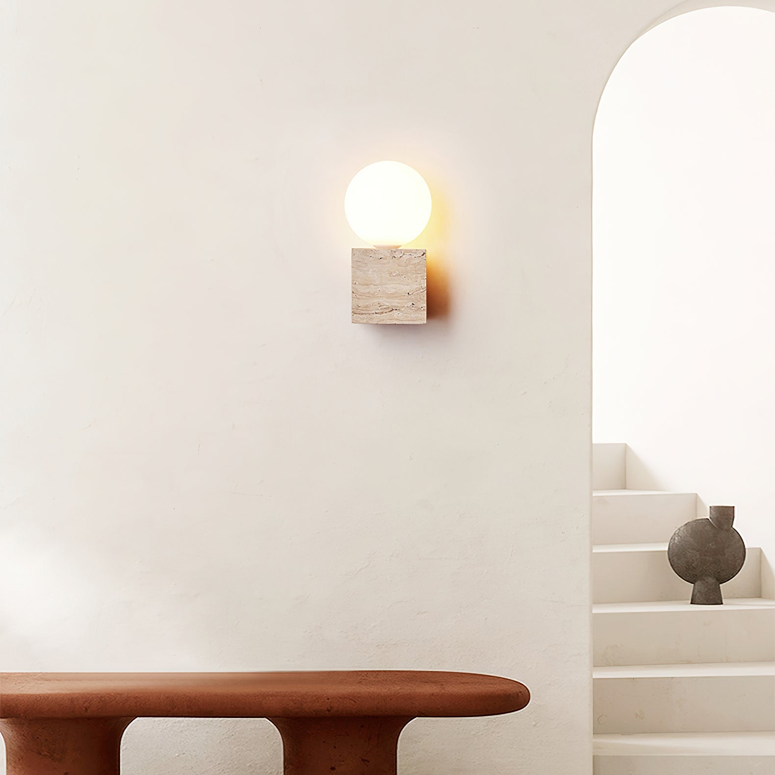 Eurlaean Cube-Base Travertine Wall Light-Neutral Decor